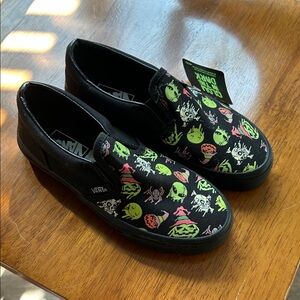 Vans Kids Black and Neon Graphic Slip-On Sneakers